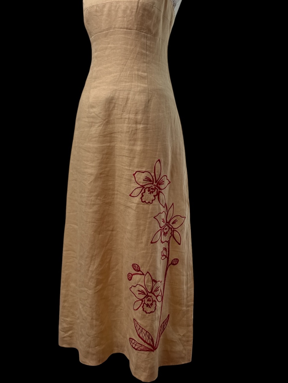Reformation Cream Midi Slip Dress with Red Floral Embroidery - Picture 5 of 13